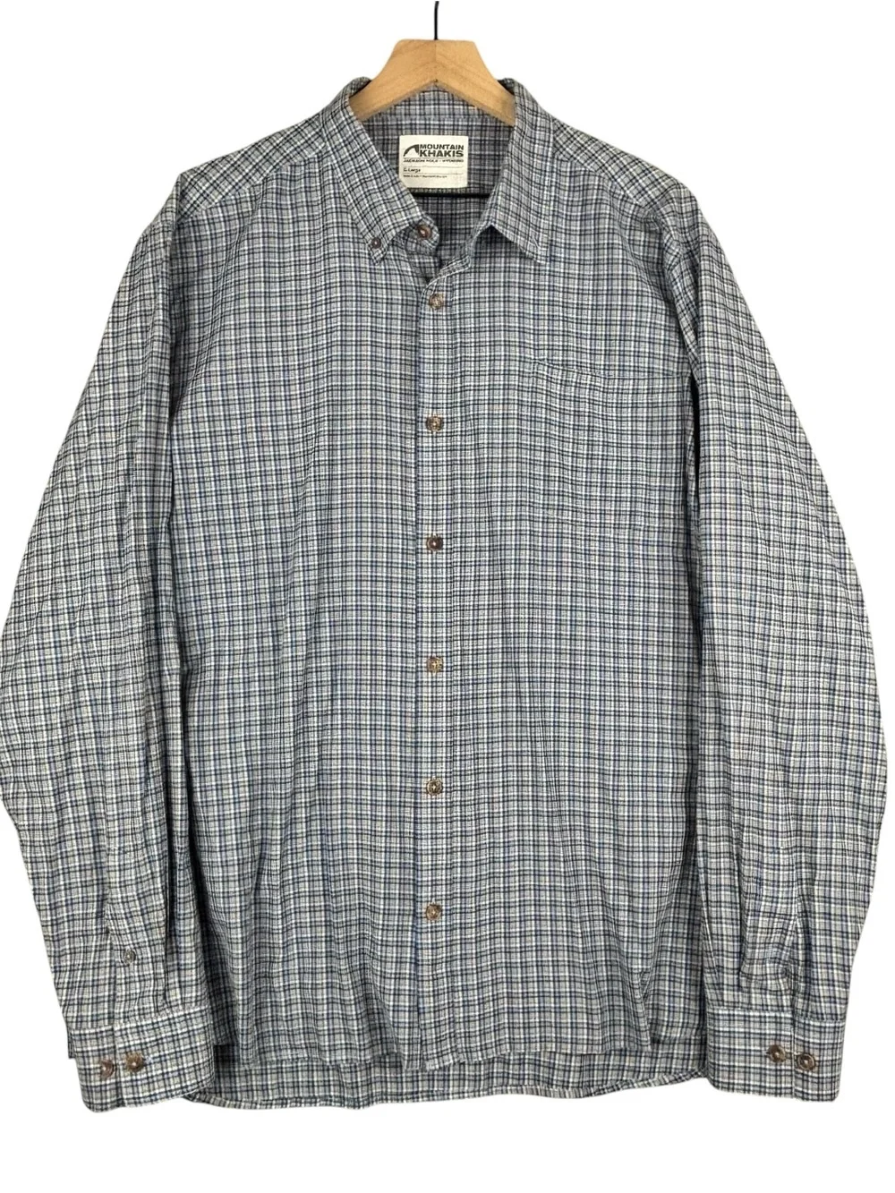 Mountain Khakis Shirt Mens XL Blue Brown Plaid Check Long Sleeve *Flaws